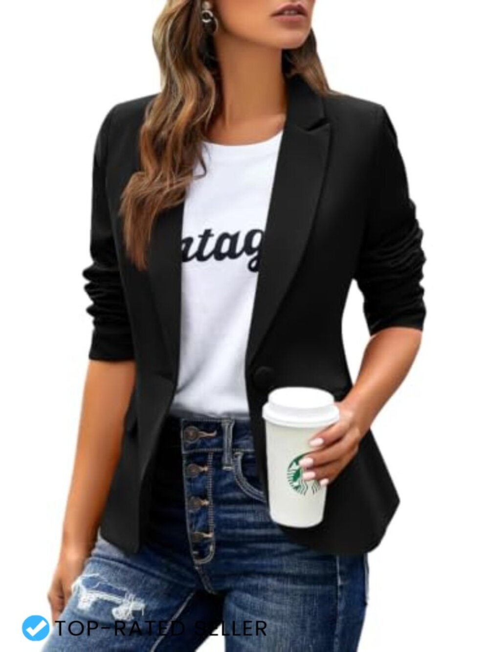 Women's Business Casual Blazer Notched Lapel Work Suit Jacket